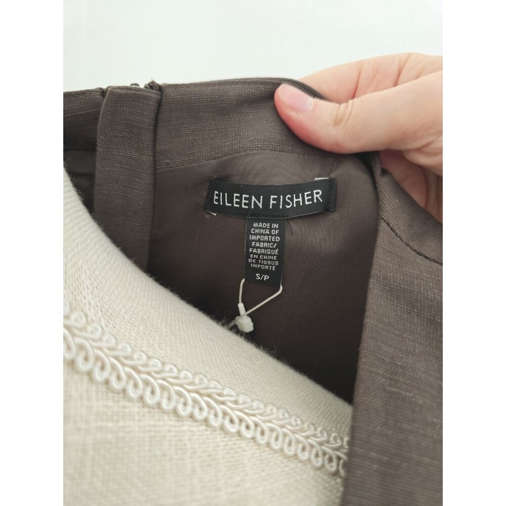 Eileen Fisher Linen Tencel Sleeveless Brown Drapey Scoop Shift Dress S Small - Picture 8 of 13